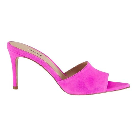 L’AGENCE Womens Lolita Neon Pink Suede Barbiecore Pointy Mule Heel Sandals Sz 10 - Picture 1 of 12